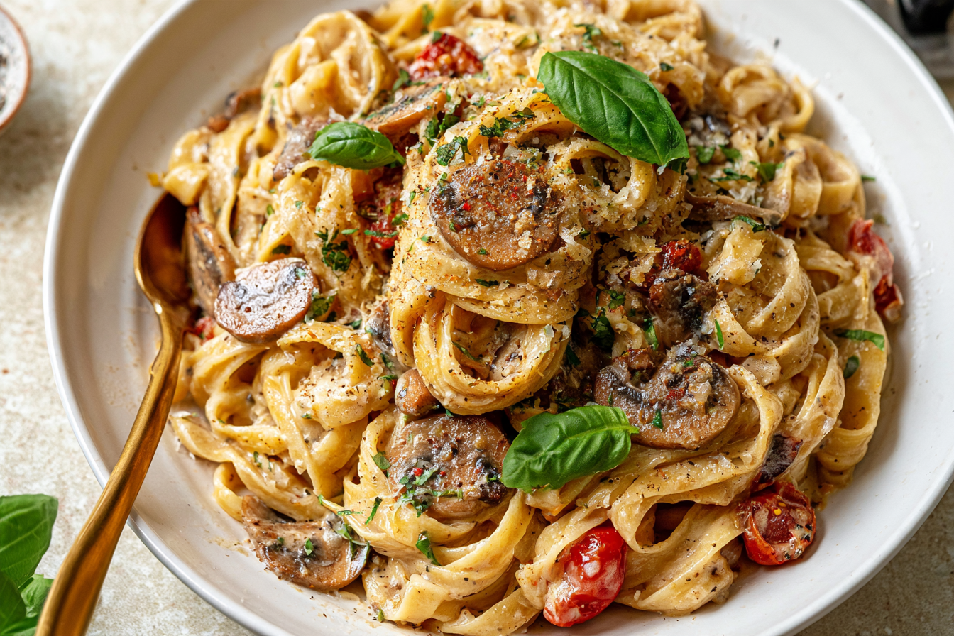 Creamy Garlic Parmesan Pasta with Seared Chicken
