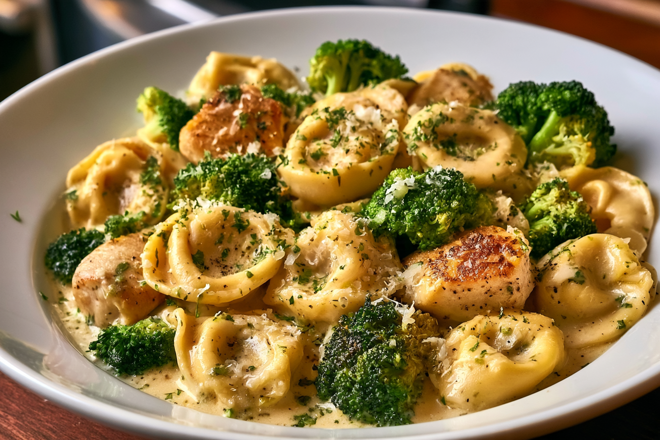 Creamy Garlic Parmesan Tortellini with Chicken and Broccoli