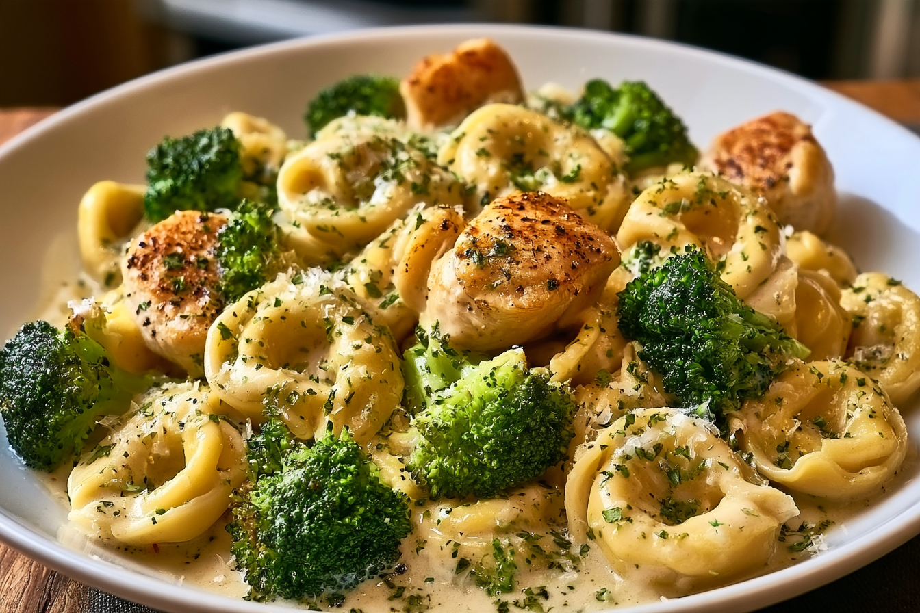 Creamy Garlic Parmesan Tortellini with Chicken and Broccoli
