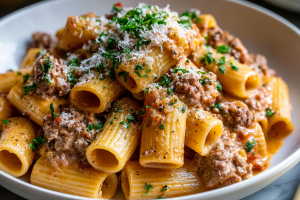 Creamy Parmesan Beef Rigatoni