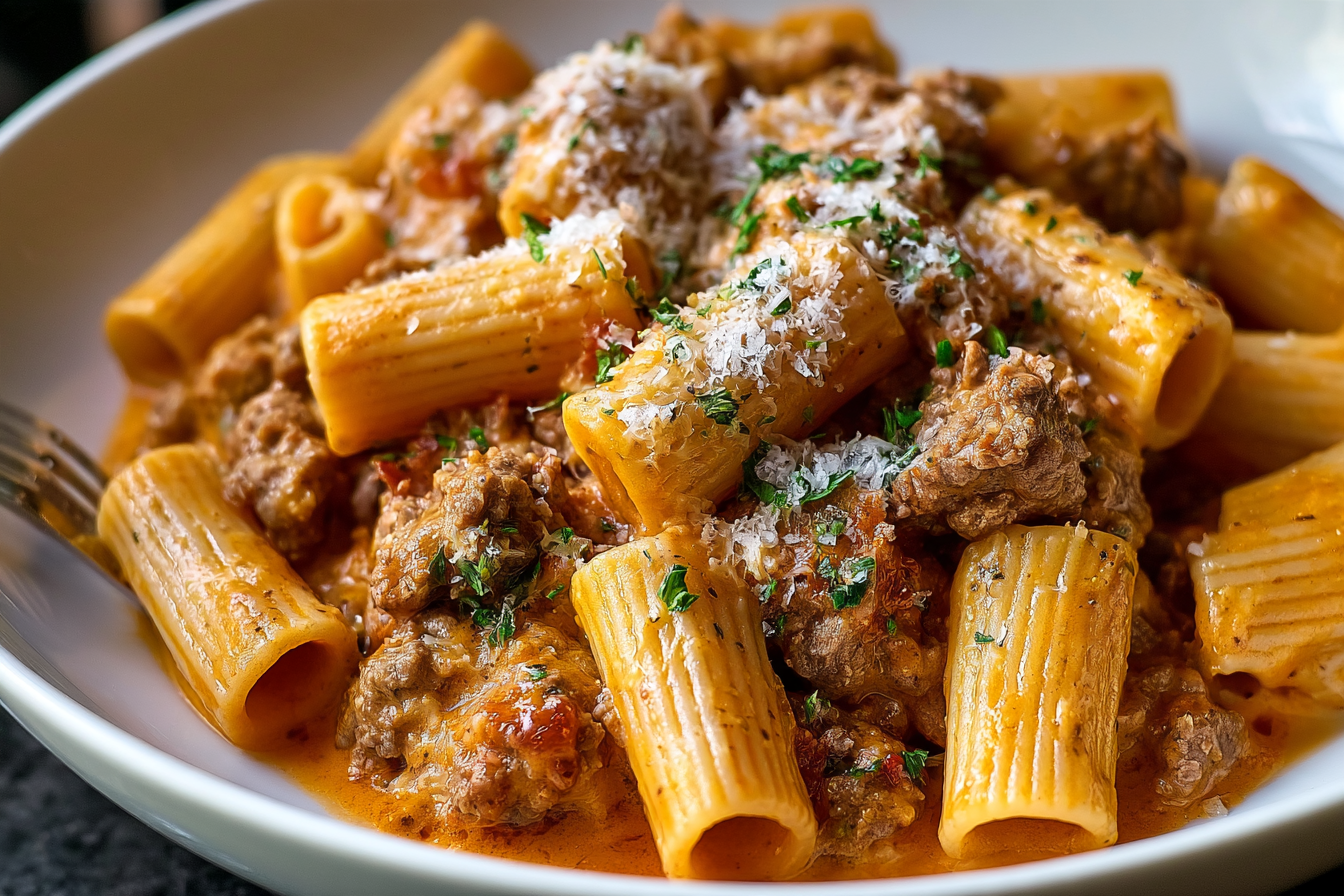 Creamy Parmesan Beef Rigatoni