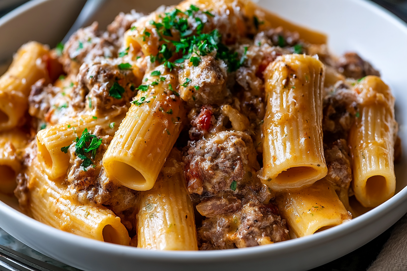 Creamy Parmesan Beef Rigatoni