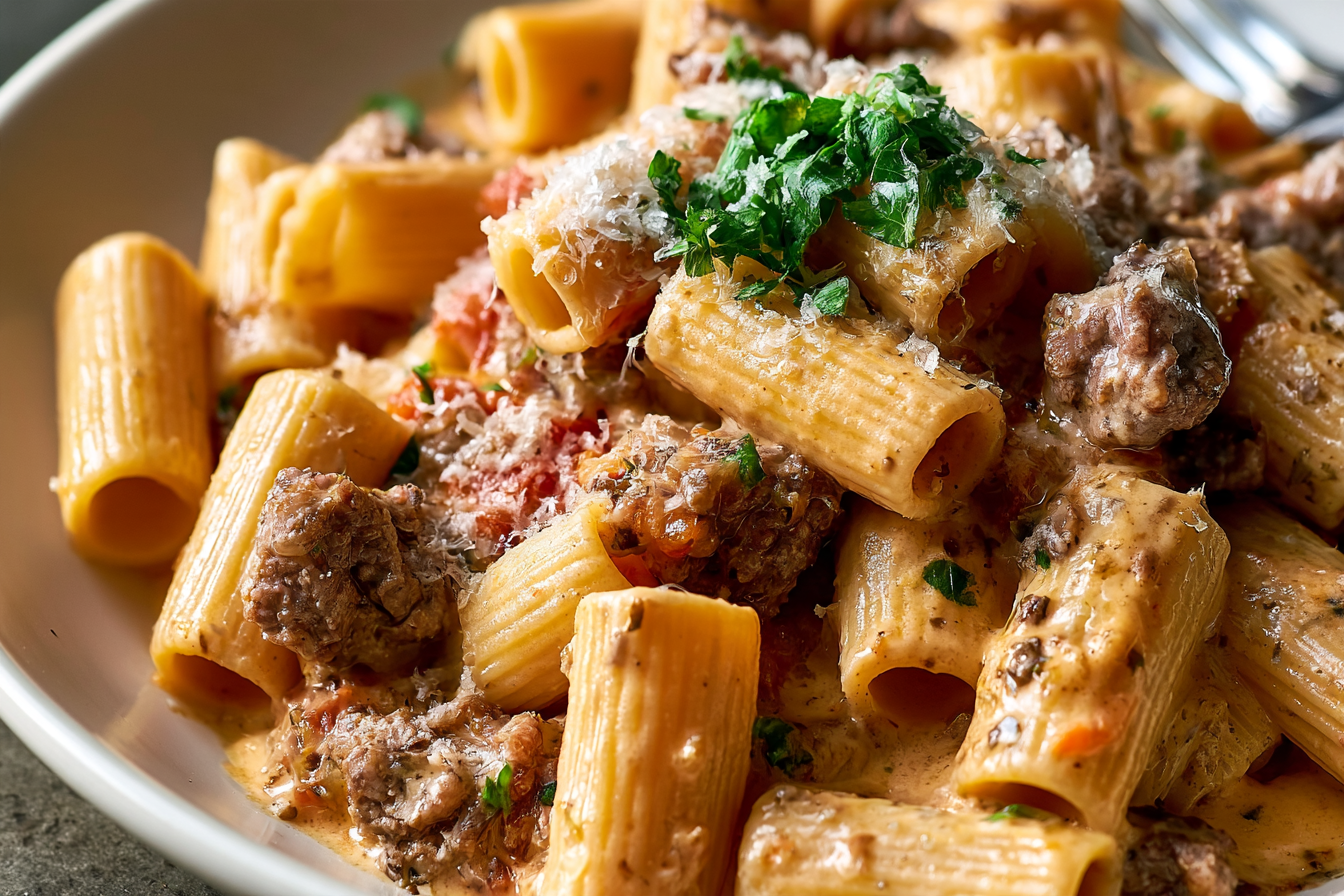 Creamy Parmesan Beef Rigatoni