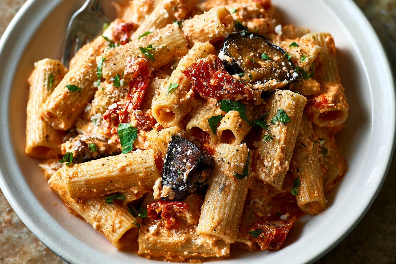 Eggplant Sun-Dried Tomato Ricotta Pasta