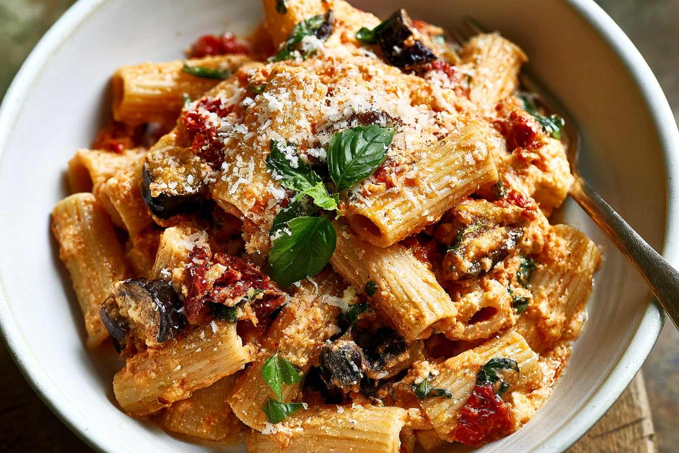 Eggplant Sun-Dried Tomato Ricotta Pasta