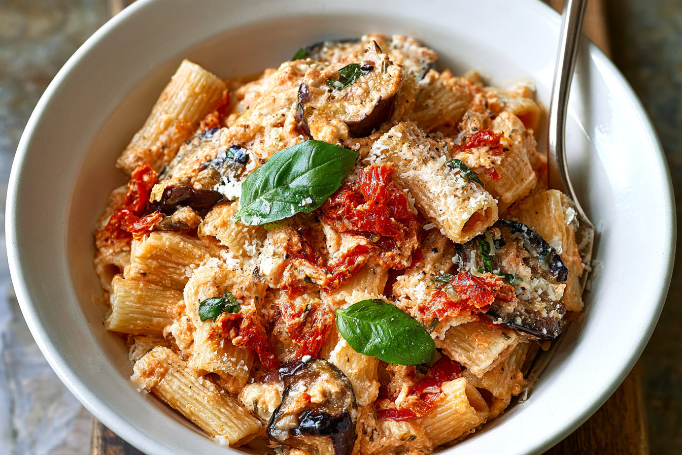 Eggplant Sun-Dried Tomato Ricotta Pasta