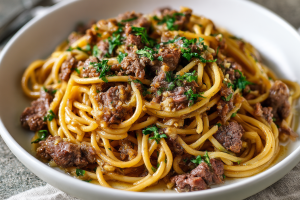 Garlic Butter Beef Pasta