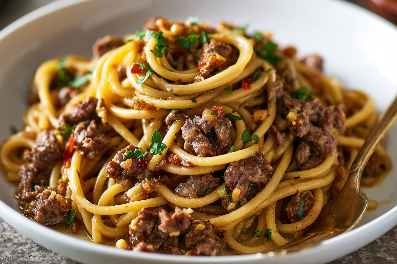 Garlic Butter Beef Pasta