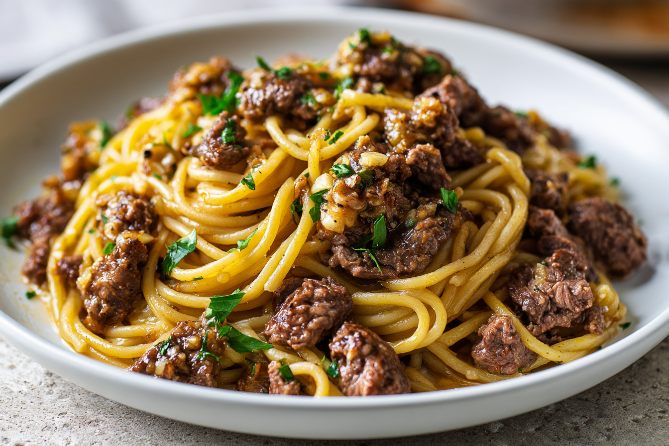 Garlic Butter Beef Pasta