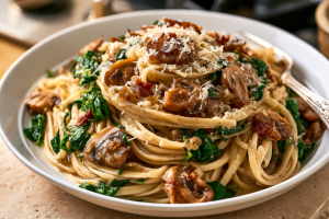 Parmesan Spinach Mushroom Pasta