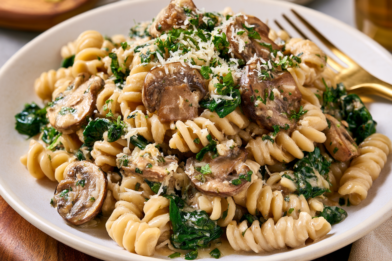 Parmesan Spinach Mushroom Pasta