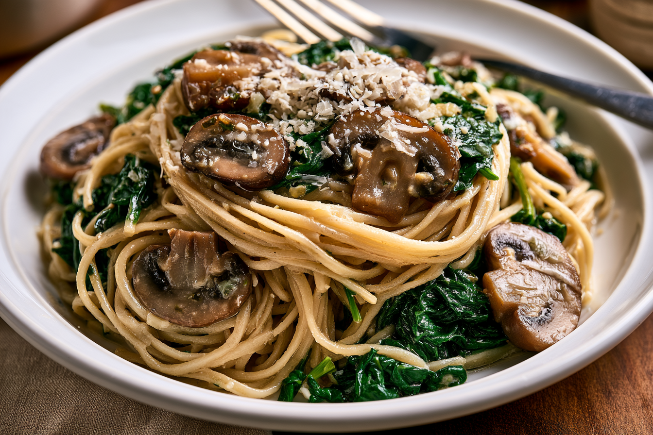 Parmesan Spinach Mushroom Pasta
