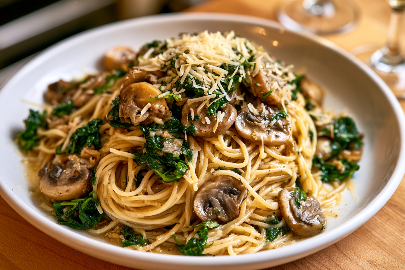 Parmesan Spinach Mushroom Pasta