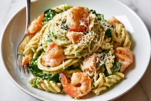 Spinach Salmon Pasta with Lemon Cream Sauce